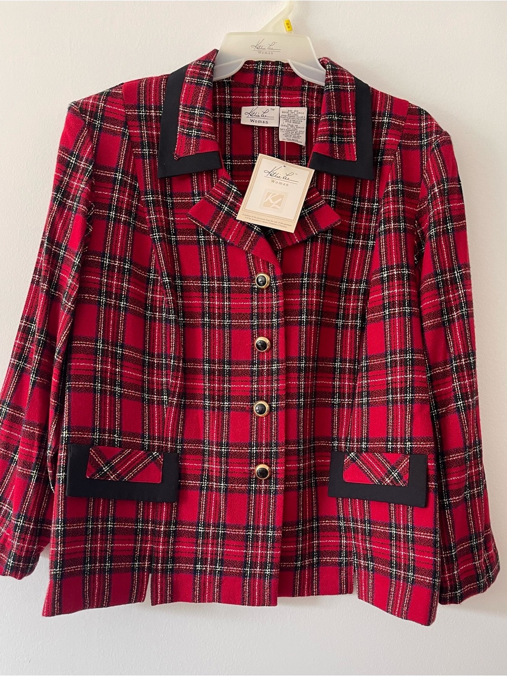 Vintage Kathie Lee Plaid Blazer Red Black Plus 26W NWT